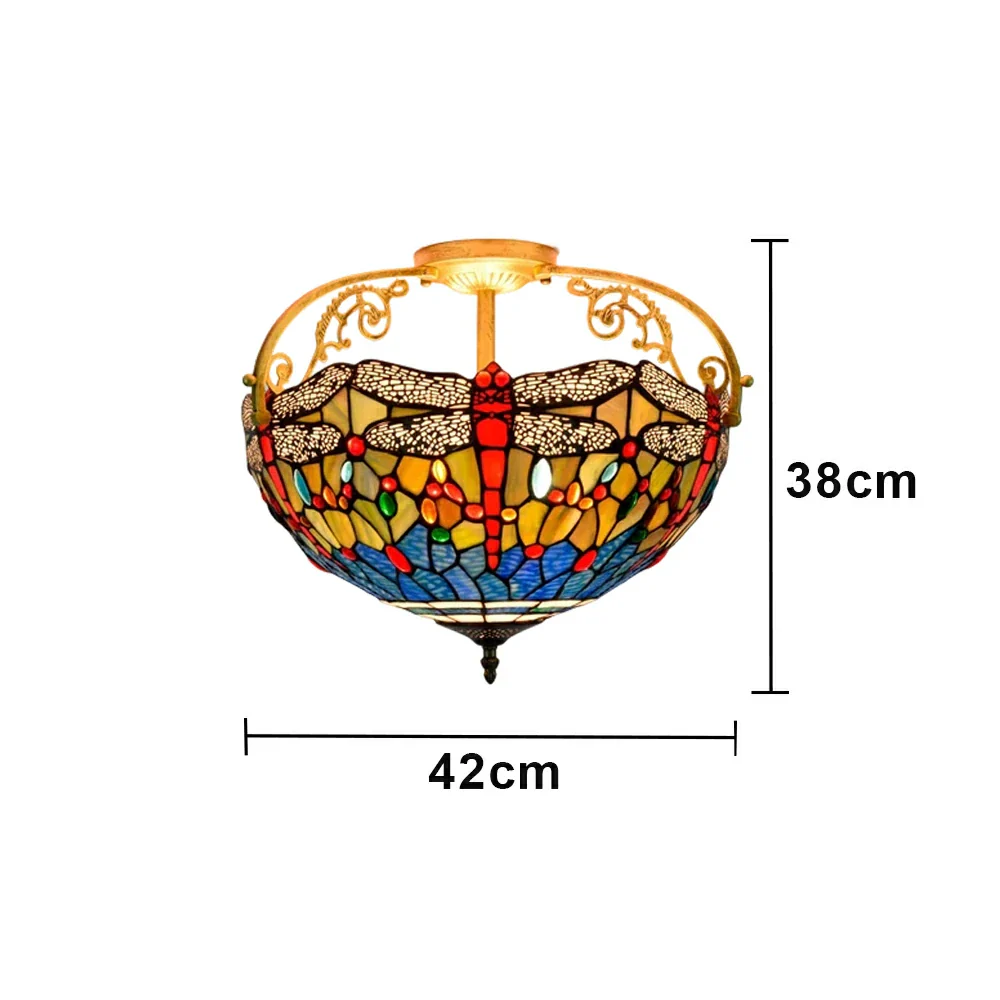 LIVARA European Vintage Blue Dragonfly Pattern Stained Glass Ceiling Light 3-Light Design Even Lighting 42x38cm Suitable for Living Room Bedroom Dining Hallway - Image 6