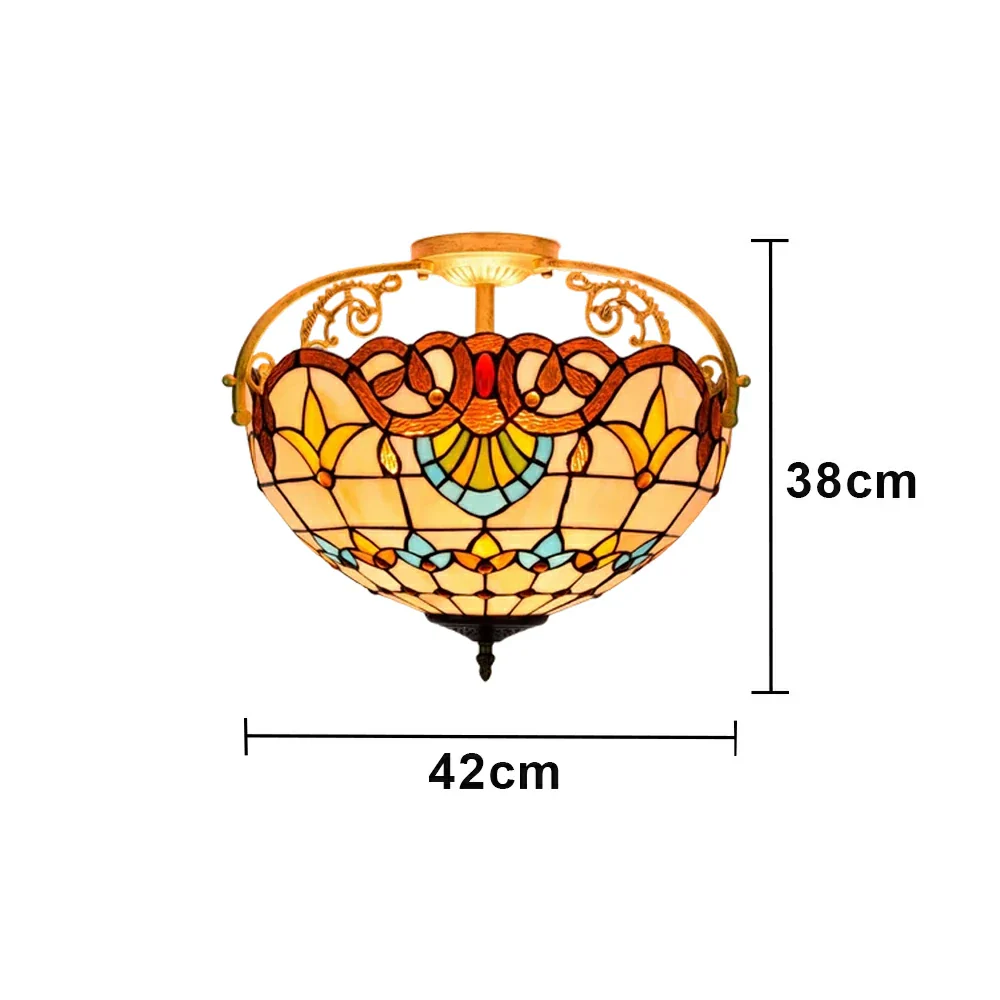 LIVARA European Vintage Baroque Style Stained Glass Ceiling Light 3-Light Design Even Lighting 42x38cm Suitable for Living Room Bedroom Dining Hallway - Image 6