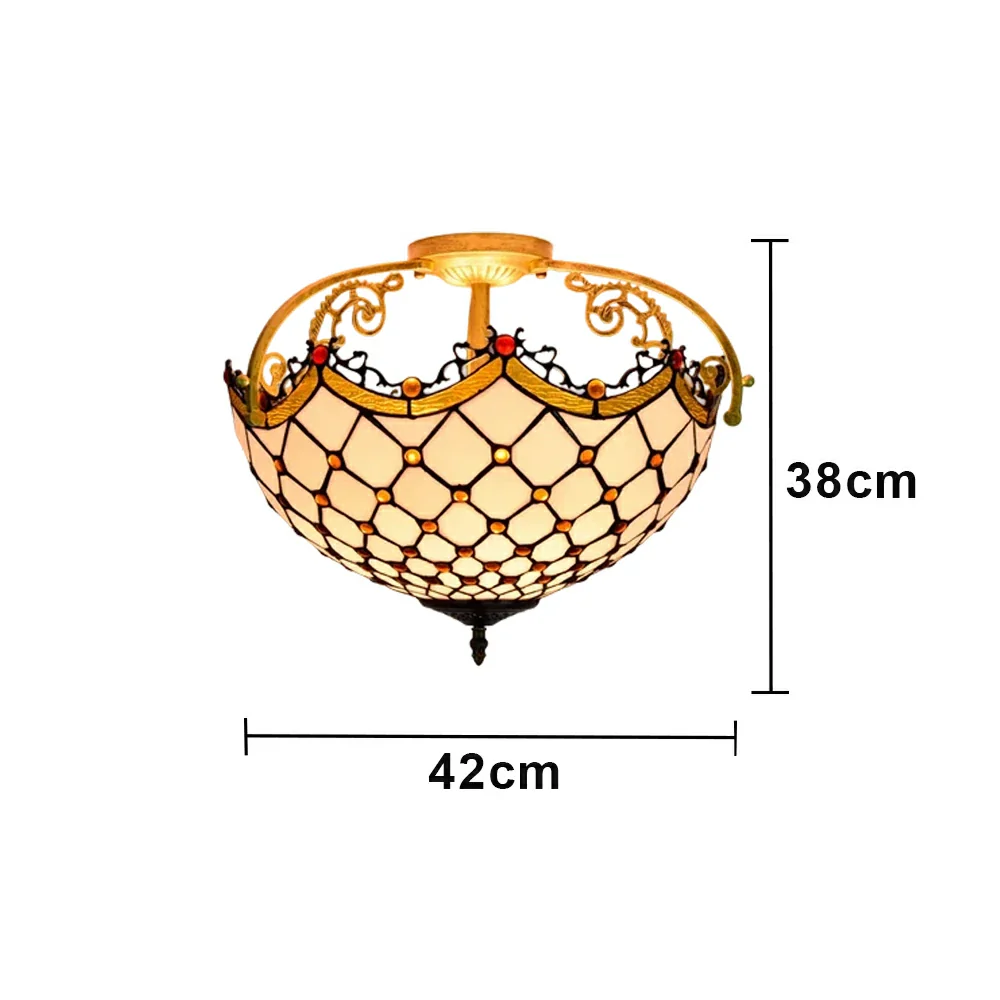 LIVARA European Vintage Amber Stained Glass Ceiling Light 3-Light Design Even Lighting 42x38cm Suitable for Living Room Bedroom Dining Hallway - Image 6