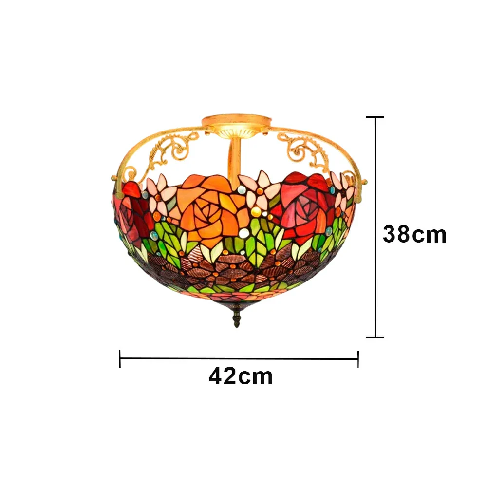 LIVARA European Vintage Black Rose Pattern Stained Glass Ceiling Light 3-Light Design Even Lighting 42x38cm Suitable for Living Room Bedroom Dining Hallway - Image 6
