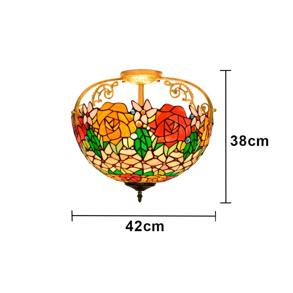 LIVARA European Vintage Vibrant Rose Pattern Stained Glass Ceiling Light 3-Light Design Even Lighting 42x38cm Suitable for Living Room Bedroom Dining Hallway - Image 6