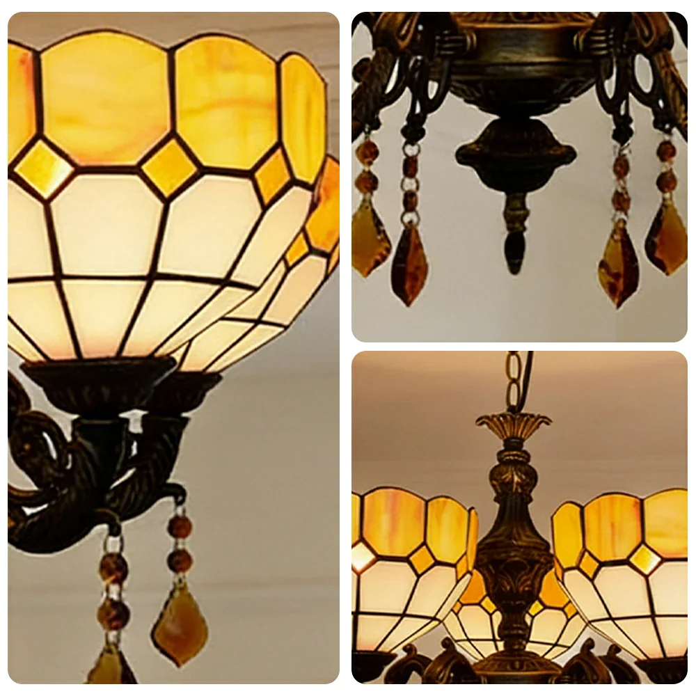 LIVARA Vintage European Stained Glass Chandelier Artistic Pendant Light 63x80cm for Dining Room Living Space - Orange - Image 3