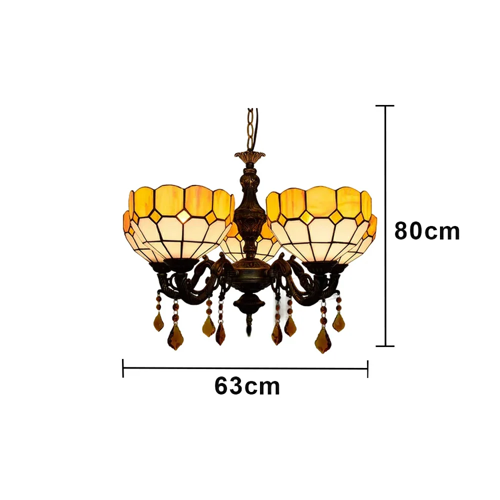LIVARA Vintage European Stained Glass Chandelier Artistic Pendant Light 63x80cm for Dining Room Living Space - Orange - Image 6