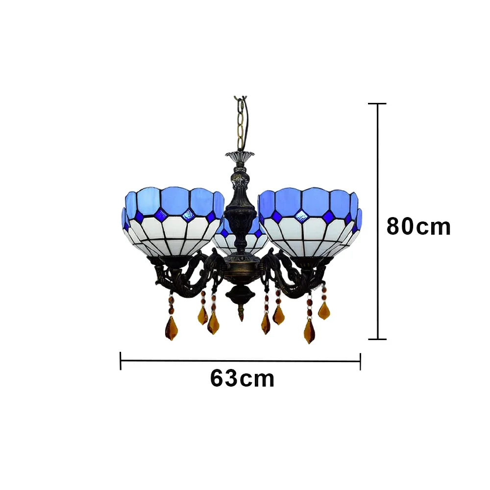 LIVARA Vintage European Stained Glass Chandelier Artistic Pendant Light 63x80cm for Dining Room Living Space - Blue - Image 6
