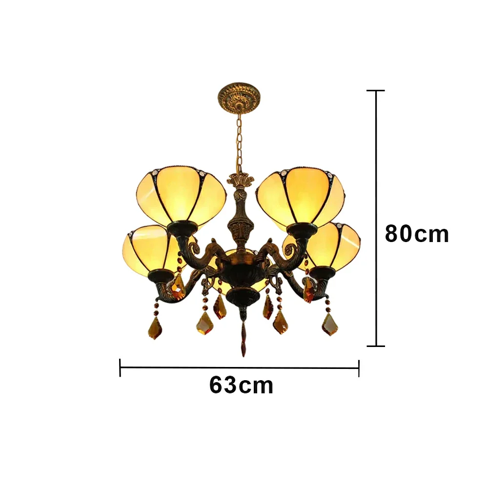 LIVARA 5-Light Stained Glass Chandelier Vintage Pendant Light Adjustable Chain 63x80cm Modern European Style for Dining Living Room - Image 6