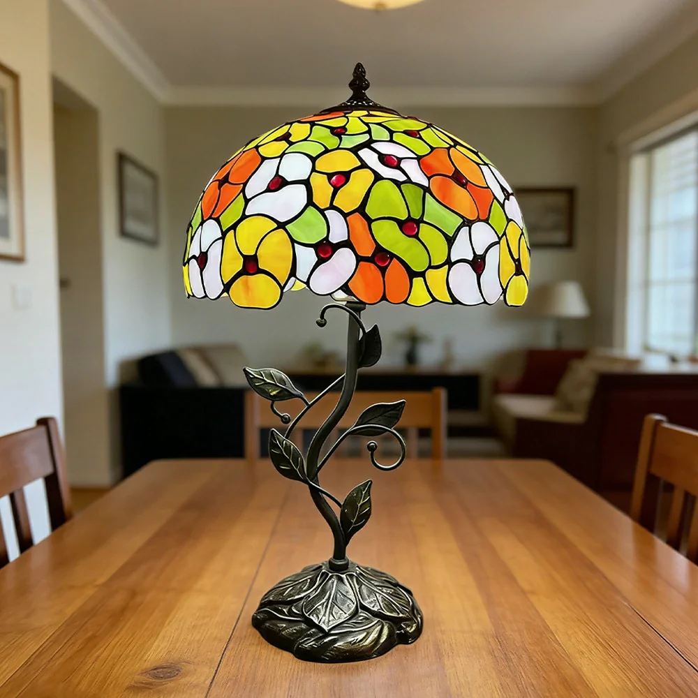LIVARA Tiffany Stained Glass Table Lamp Pull Chain Switch 30x45cm for Bedroom Living Room Study - Red - Image 2