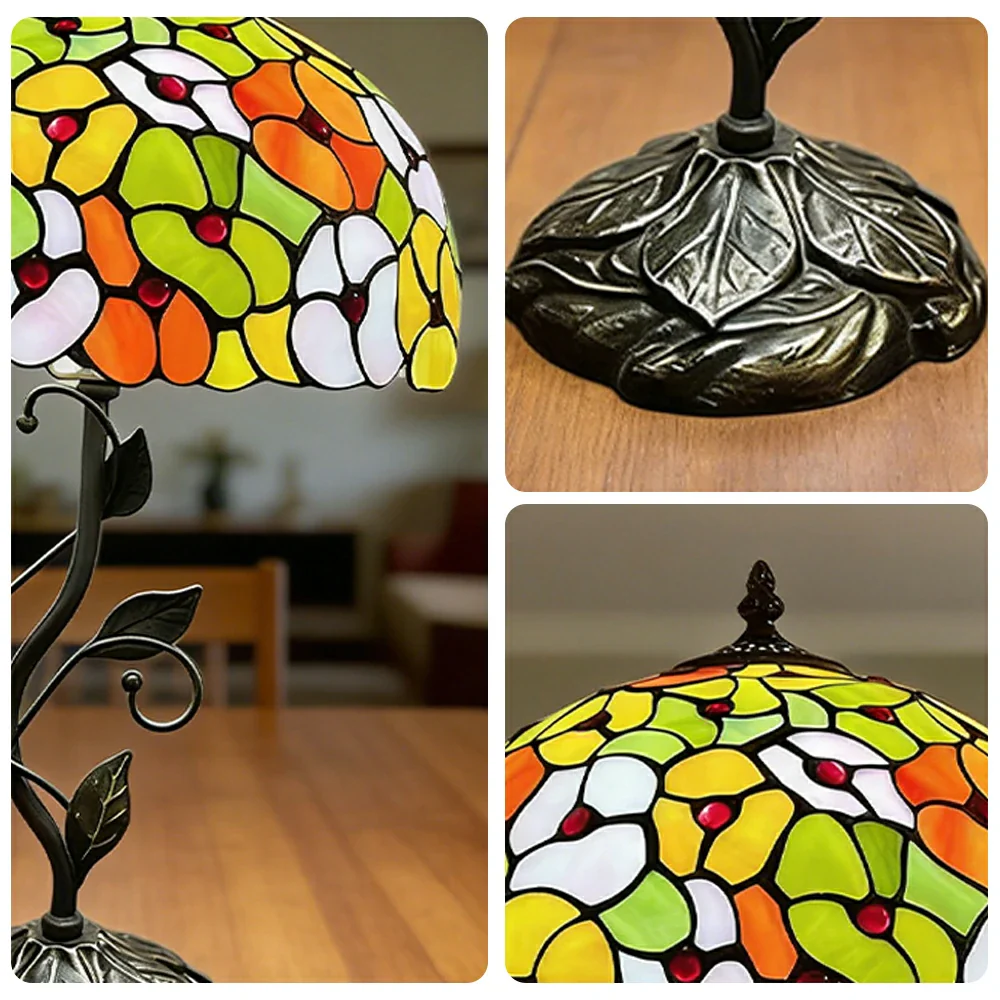 LIVARA Tiffany Stained Glass Table Lamp Pull Chain Switch 30x45cm for Bedroom Living Room Study - Red - Image 3