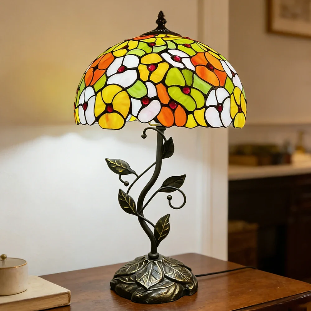 LIVARA Tiffany Stained Glass Table Lamp Pull Chain Switch 30x45cm for Bedroom Living Room Study - Red - Image 4
