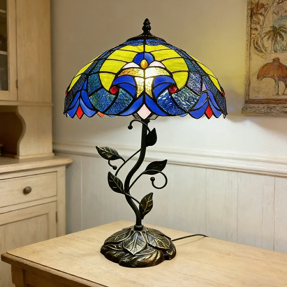 LIVARA Tiffany Stained Glass Table Lamp Pull Chain Switch 30x45cm for Bedroom Living Room Study - Light Yellow - Image 4