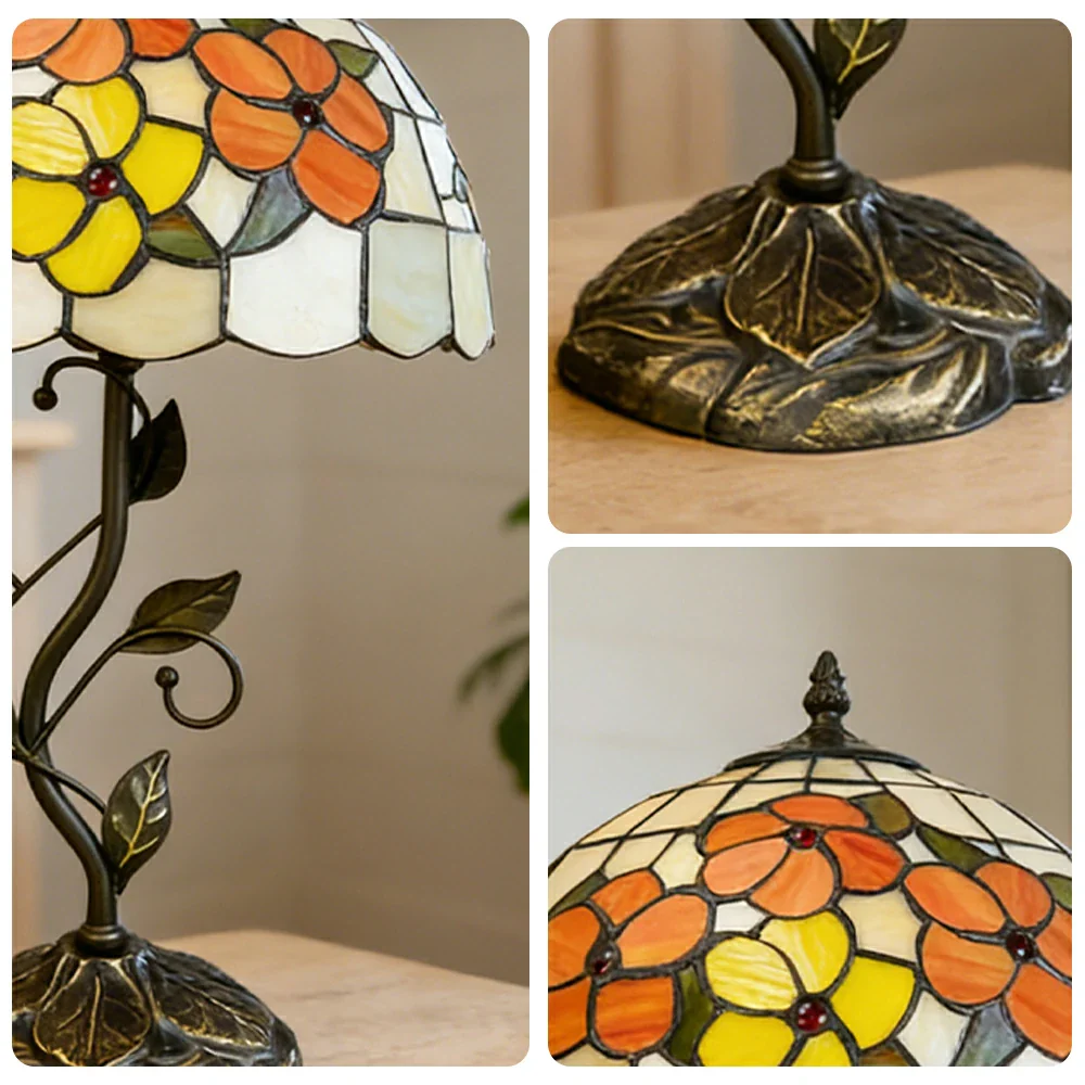 LIVARA Tiffany Stained Glass Table Lamp Pull Chain Switch 30x45cm for Bedroom Living Room Study - Lemon Yellow - Image 3