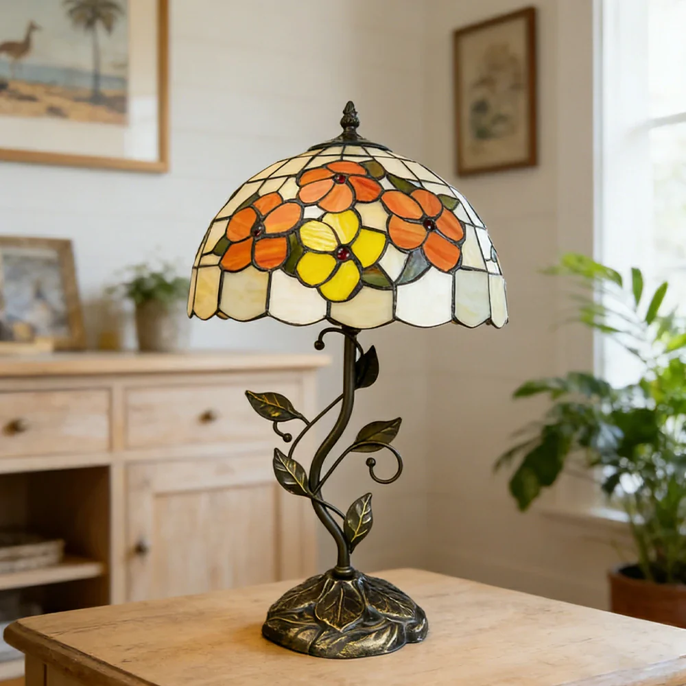 LIVARA Tiffany Stained Glass Table Lamp Pull Chain Switch 30x45cm for Bedroom Living Room Study - Lemon Yellow - Image 4