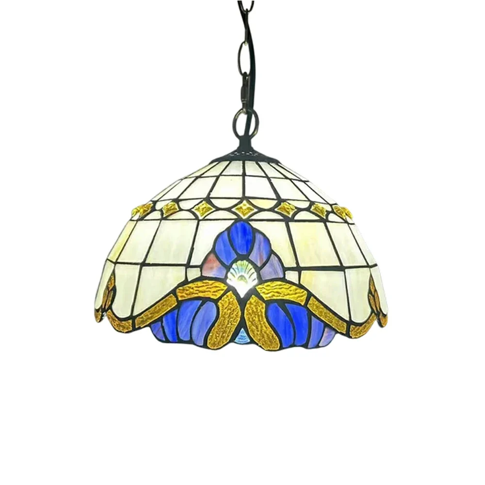 LIVARA Tiffany Stained Glass Chandelier Vintage Pendant Light 30x80cm for Dining Room Living Room Bedroom - Beige