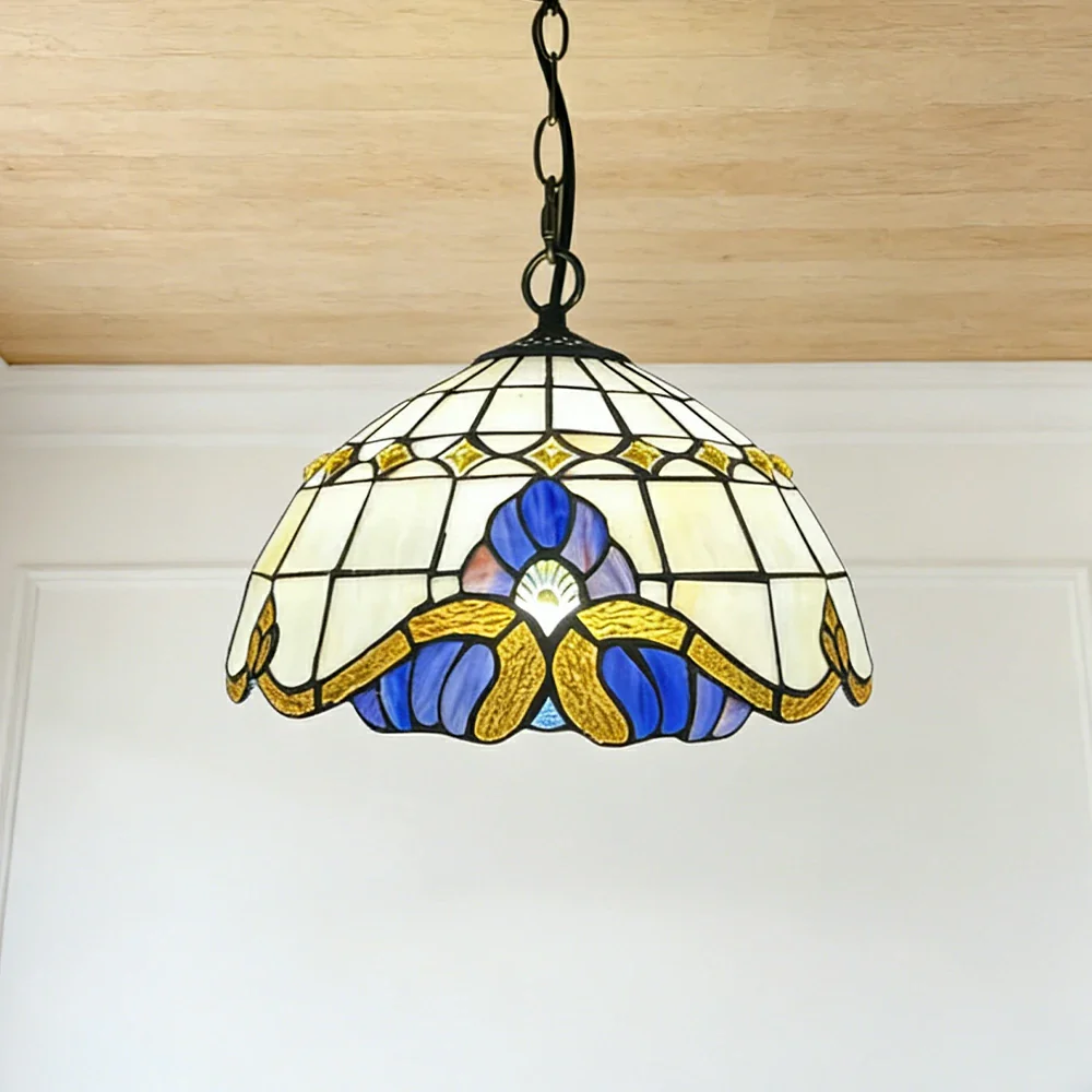 LIVARA Tiffany Stained Glass Chandelier Vintage Pendant Light 30x80cm for Dining Room Living Room Bedroom - Beige - Image 2