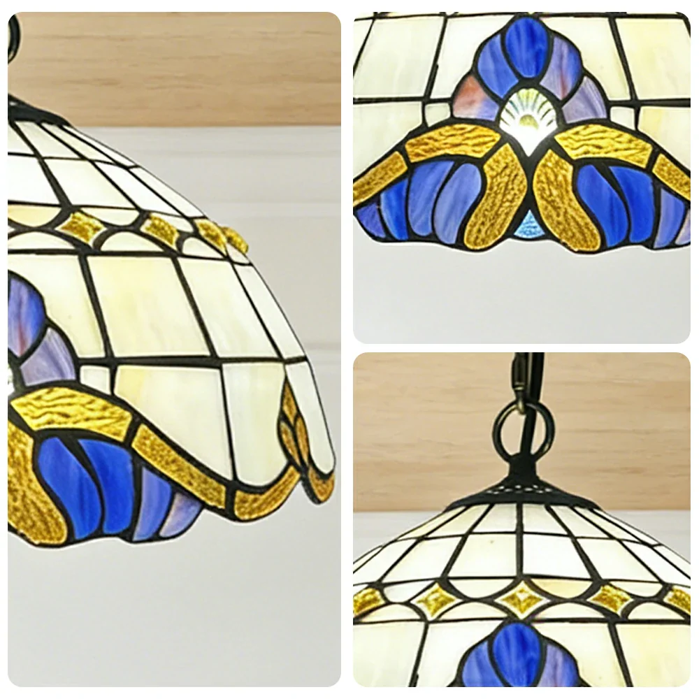 LIVARA Tiffany Stained Glass Chandelier Vintage Pendant Light 30x80cm for Dining Room Living Room Bedroom - Beige - Image 3