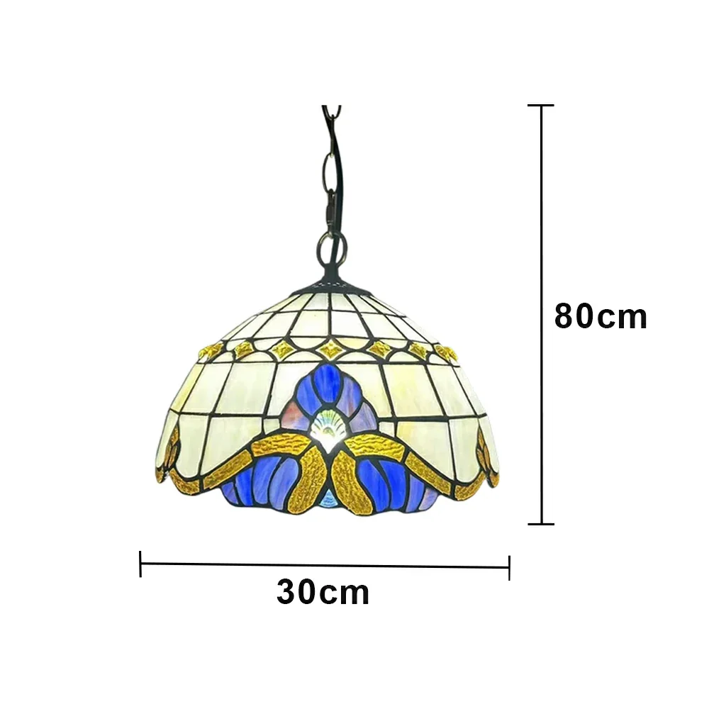 LIVARA Tiffany Stained Glass Chandelier Vintage Pendant Light 30x80cm for Dining Room Living Room Bedroom - Beige - Image 6