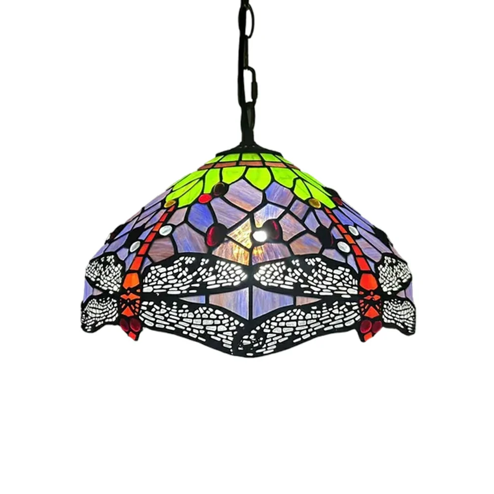 LIVARA Tiffany Stained Glass Chandelier Vintage Pendant Light 30x80cm for Dining Room Living Room Bedroom - Purple