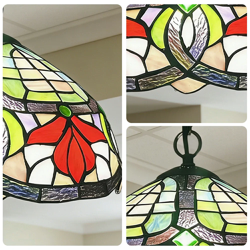 LIVARA Tiffany Stained Glass Chandelier Vintage Pendant Light 30x80cm for Dining Room Living Room Bedroom - Rose Red - Image 3