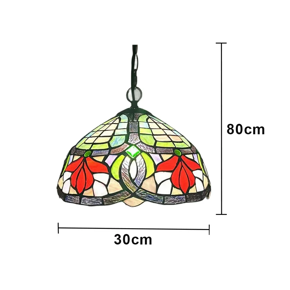 LIVARA Tiffany Stained Glass Chandelier Vintage Pendant Light 30x80cm for Dining Room Living Room Bedroom - Rose Red - Image 6