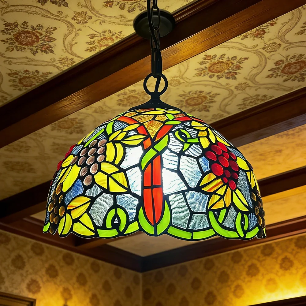 LIVARA Tiffany Stained Glass Chandelier Vintage Pendant Light 30x80cm for Dining Room Living Room Bedroom - Green - Image 2