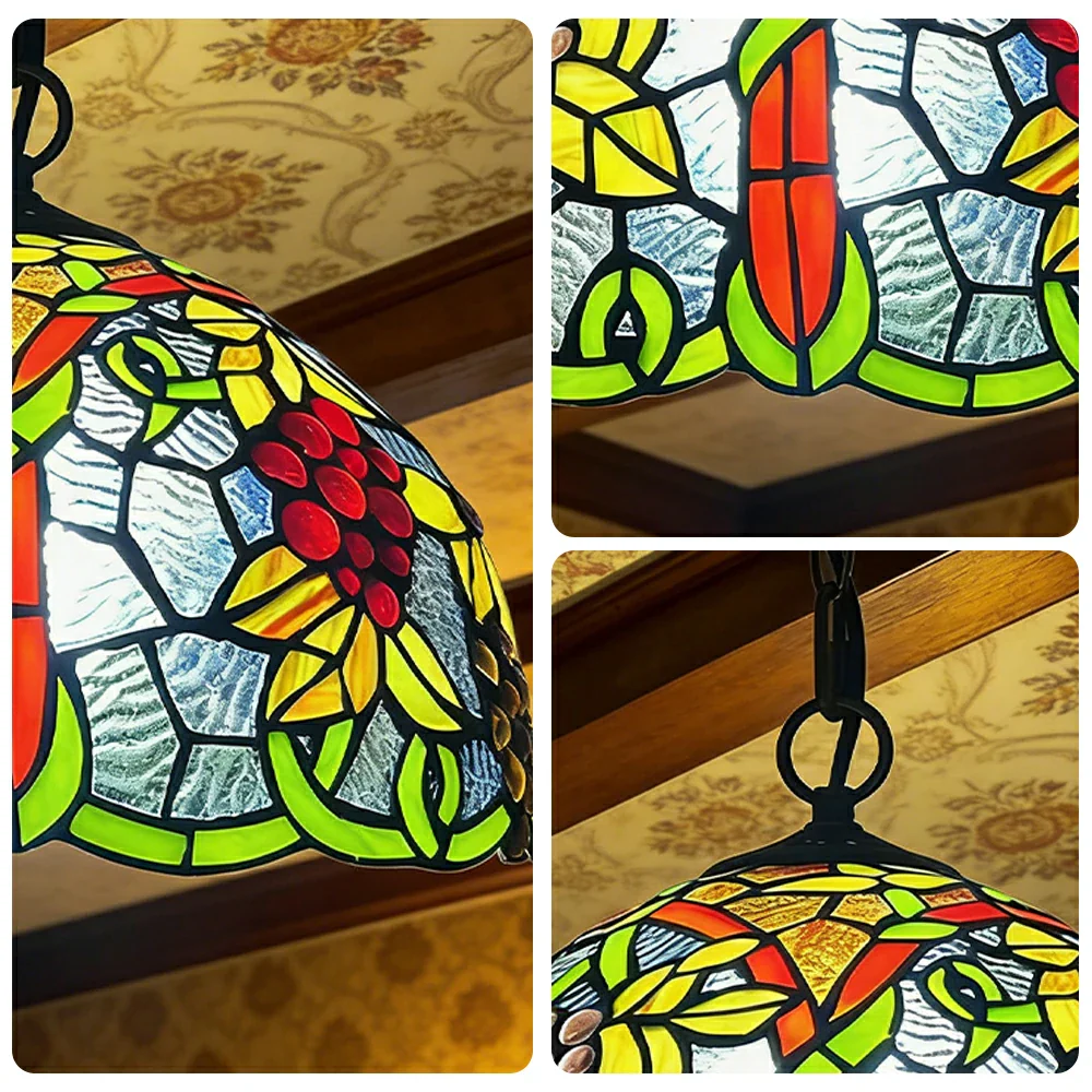 LIVARA Tiffany Stained Glass Chandelier Vintage Pendant Light 30x80cm for Dining Room Living Room Bedroom - Green - Image 3