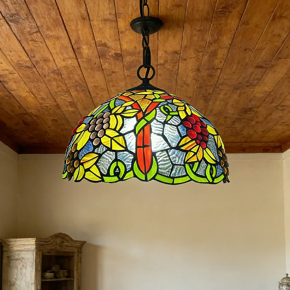 LIVARA Tiffany Stained Glass Chandelier Vintage Pendant Light 30x80cm for Dining Room Living Room Bedroom - Green - Image 4