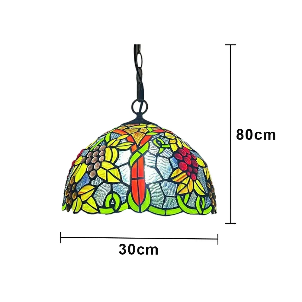 LIVARA Tiffany Stained Glass Chandelier Vintage Pendant Light 30x80cm for Dining Room Living Room Bedroom - Green - Image 6