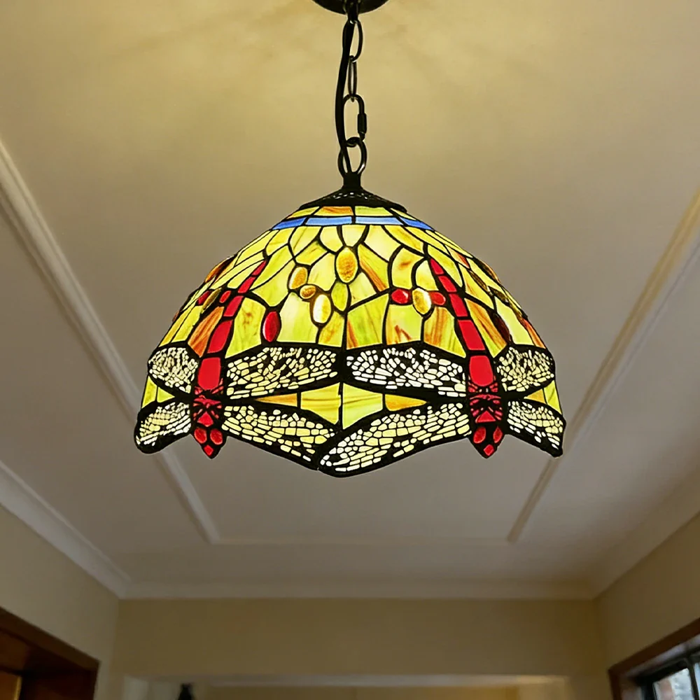 LIVARA Tiffany Stained Glass Chandelier Vintage Pendant Light 30x80cm for Dining Room Living Room Bedroom - Red - Image 2