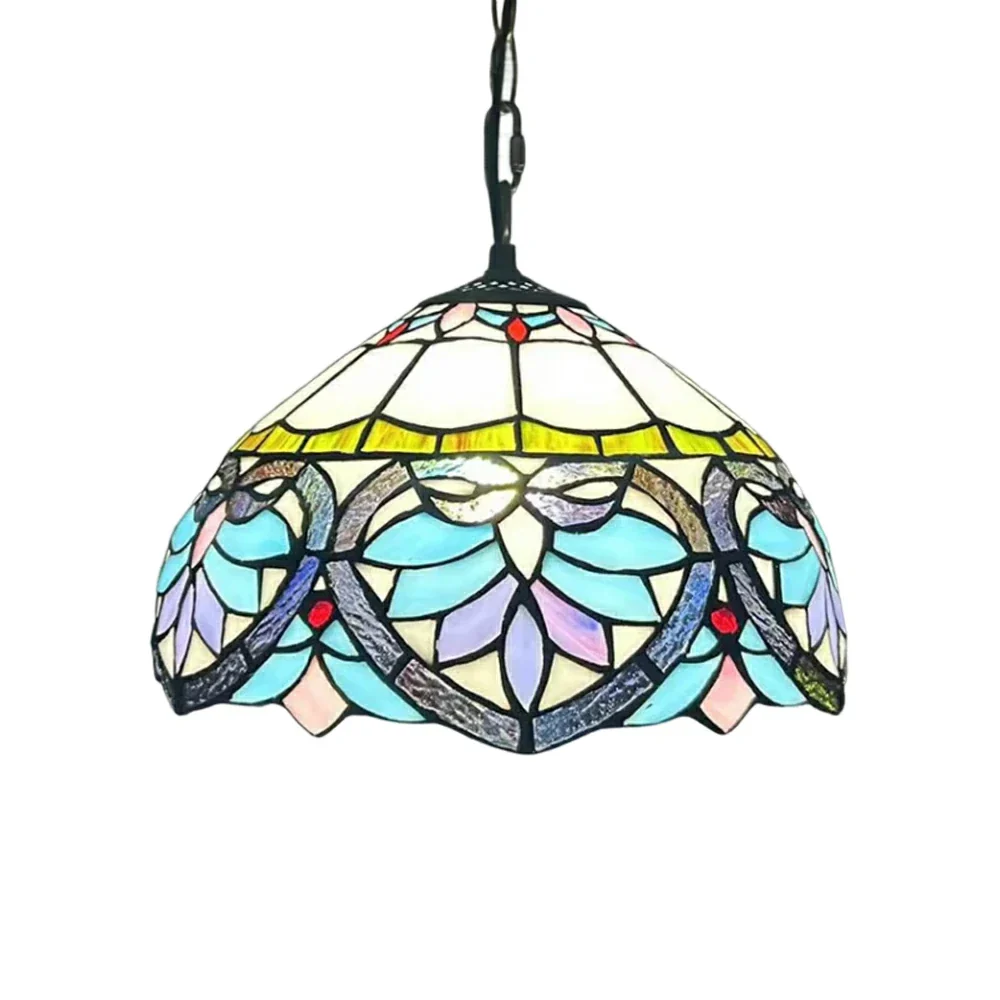 LIVARA Tiffany Stained Glass Chandelier Vintage Pendant Light 30x80cm for Dining Room Living Room Bedroom - Dark Green