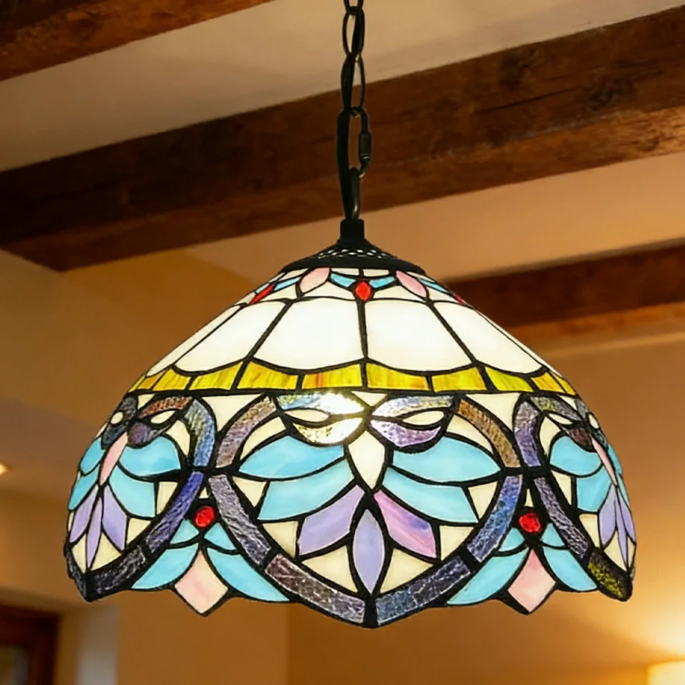 LIVARA Tiffany Stained Glass Chandelier Vintage Pendant Light 30x80cm for Dining Room Living Room Bedroom - Dark Green - Image 2