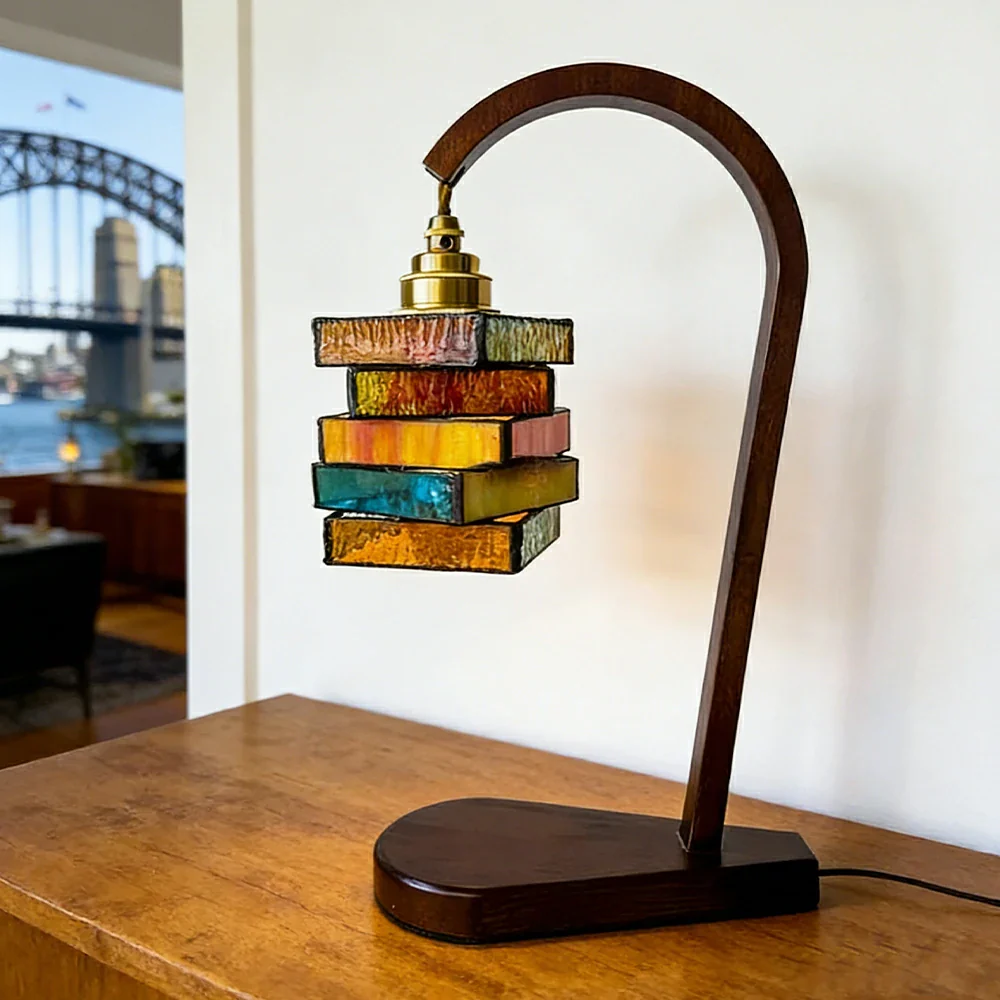 LIVARA Style Layered Artistic Table Lamp Handcrafted Glass White Wax Wood 19x35cm for Bedroom Study Decor - Image 2
