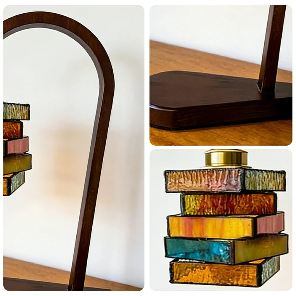 LIVARA Style Layered Artistic Table Lamp Handcrafted Glass White Wax Wood 19x35cm for Bedroom Study Decor - Image 3