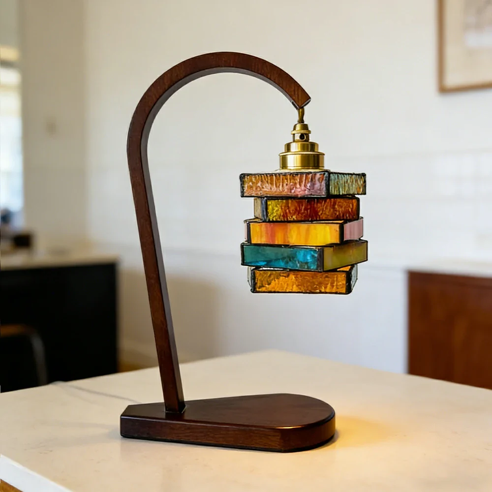 LIVARA Style Layered Artistic Table Lamp Handcrafted Glass White Wax Wood 19x35cm for Bedroom Study Decor - Image 4