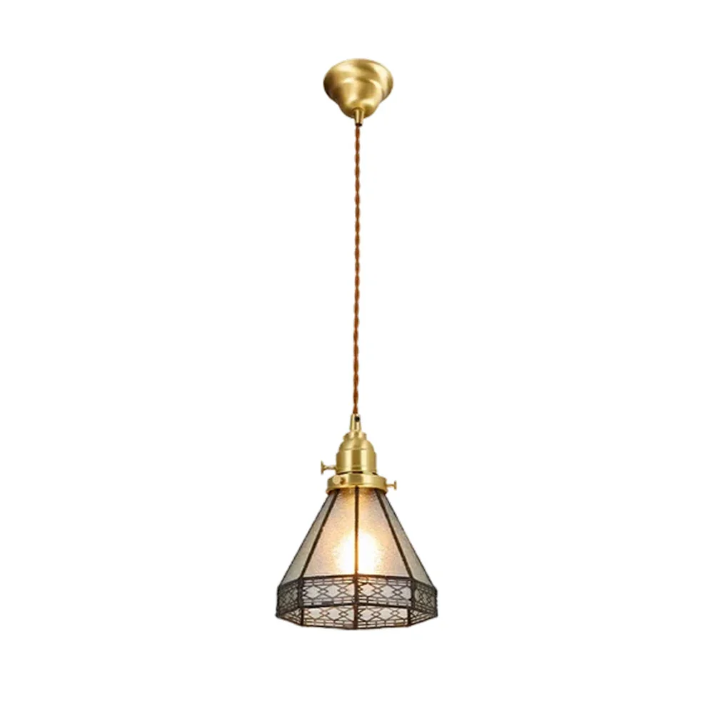 LIVARA Tiffany Stained Glass Pendant Light Lantern Style Brass Head Design for Dining Room Bedroom Living Room - White