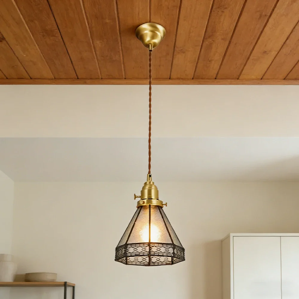 LIVARA Tiffany Stained Glass Pendant Light Lantern Style Brass Head Design for Dining Room Bedroom Living Room - White - Image 2
