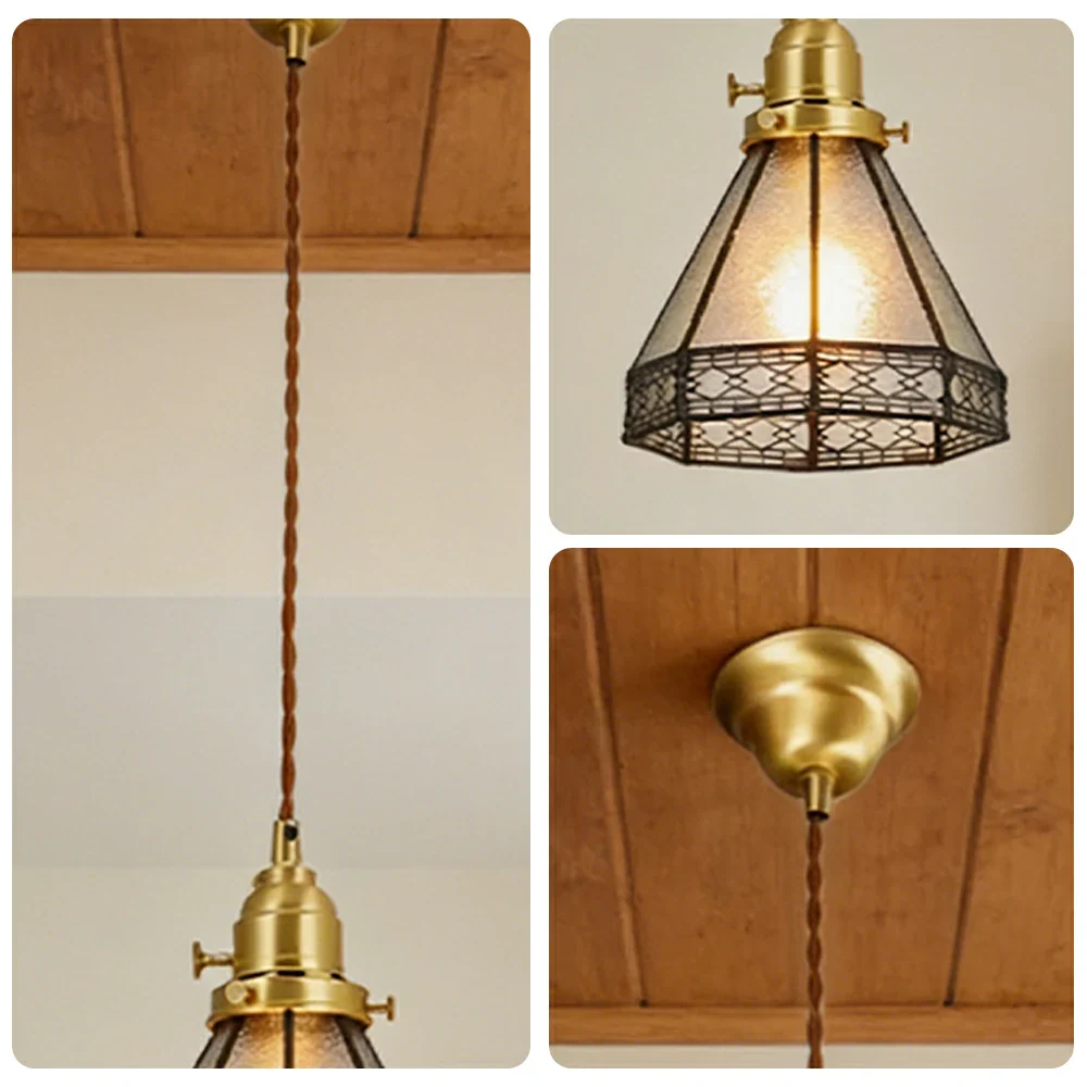 LIVARA Tiffany Stained Glass Pendant Light Lantern Style Brass Head Design for Dining Room Bedroom Living Room - White - Image 3