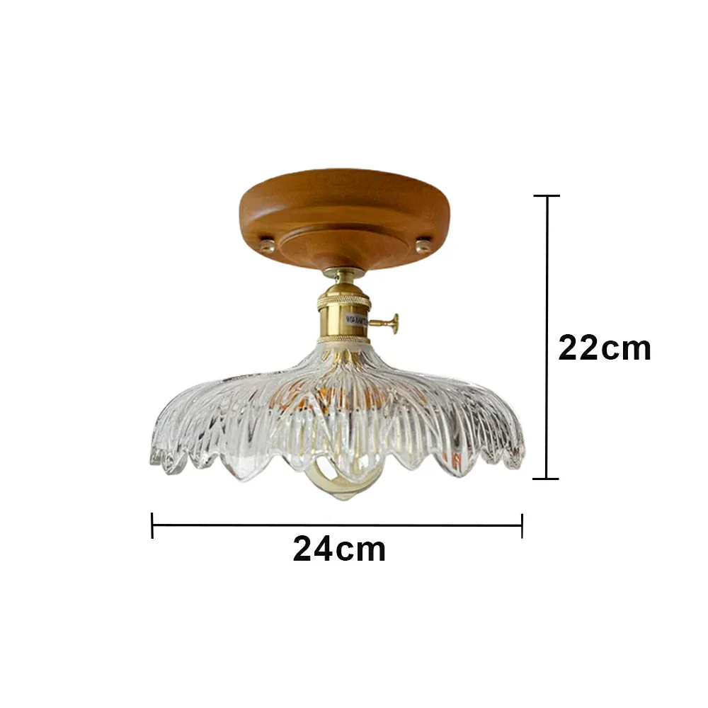 LIVARA Vintage Glass Ceiling Light 6W Warm LED Solid Wood Base Carved Floral Design 24x22cm for Bedroom Hallway Entry - Image 6