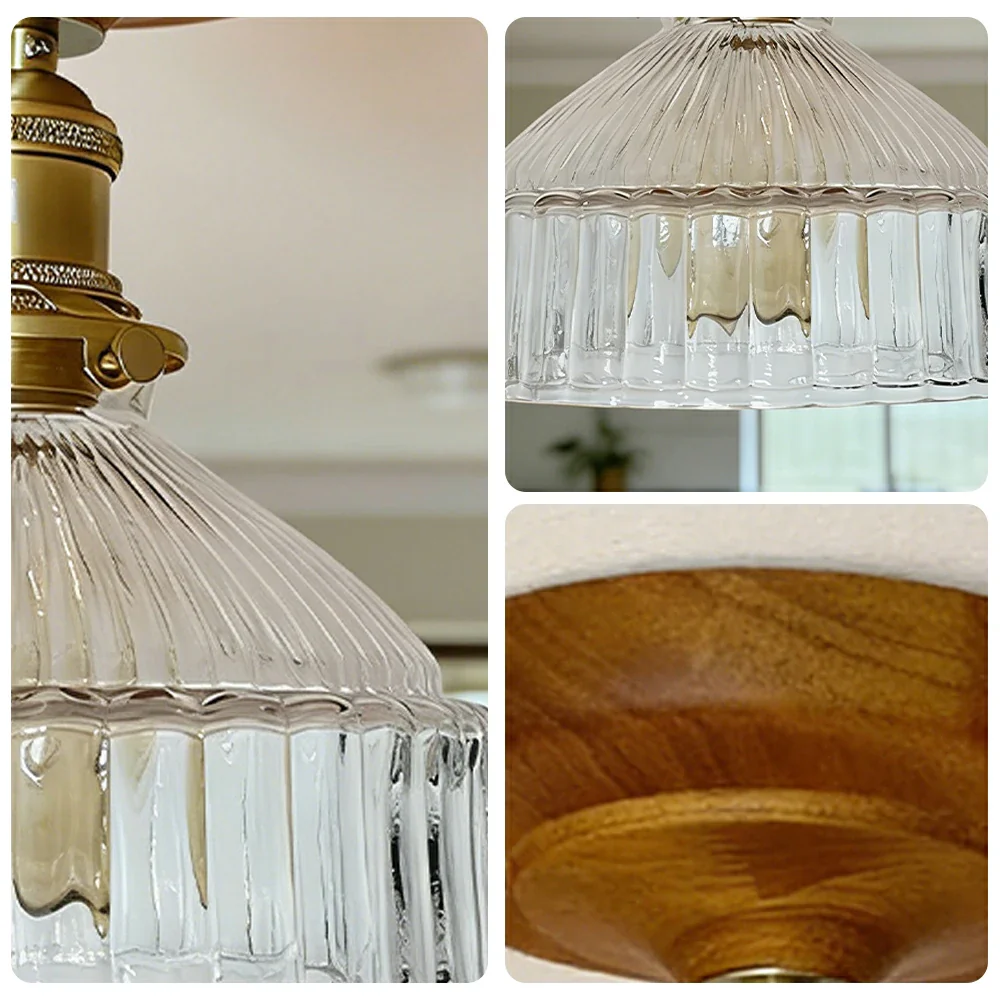LIVARA Vintage Glass Ceiling Light 6W Warm LED Solid Wood Base Mongolian Style Design 24x22cm for Bedroom Hallway Entry - Image 3