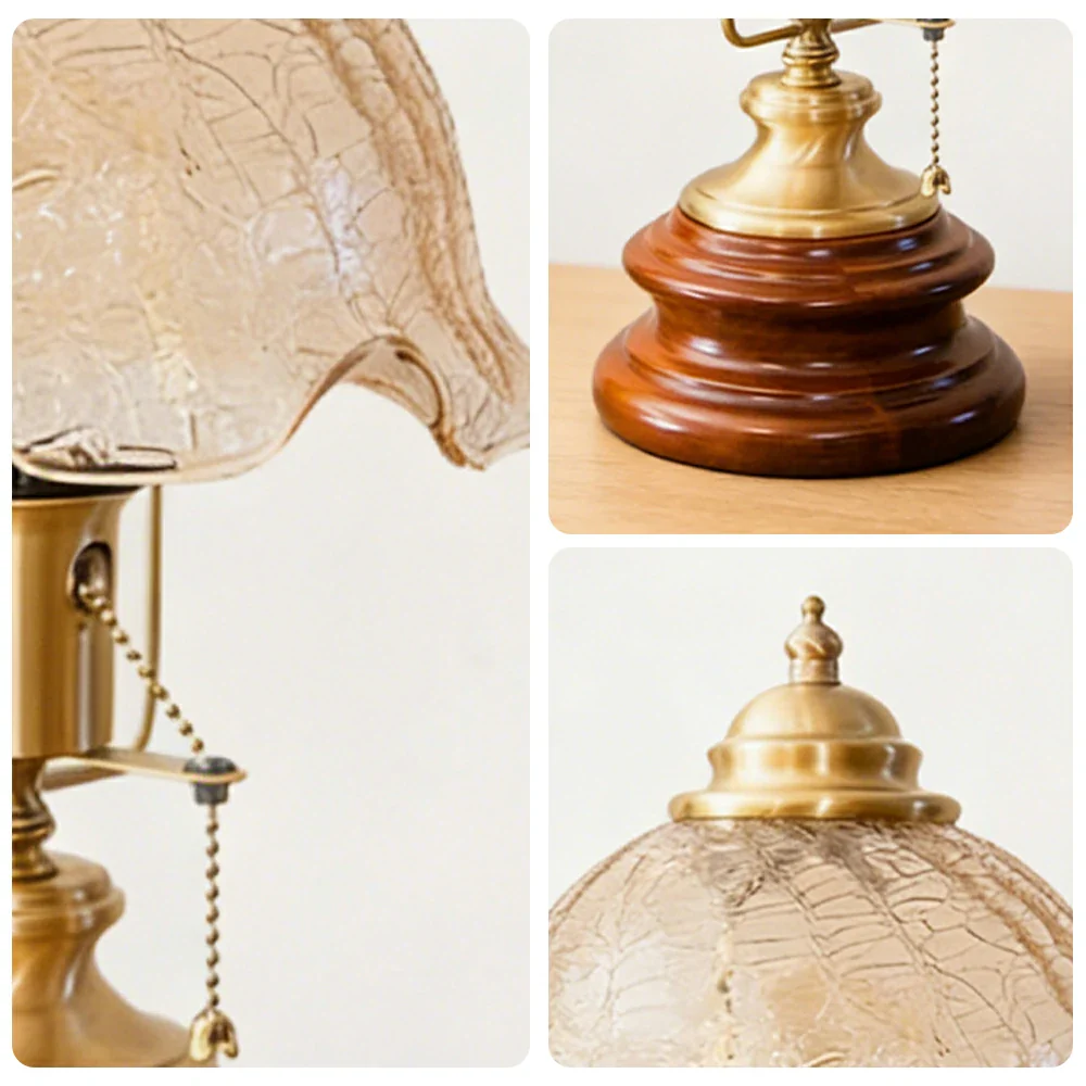 LIVARA Vintage Glass Table Lamp E27 Large Crackle Design with Zipper Detail Solid Wood Base for Bedroom Living Room - Image 3