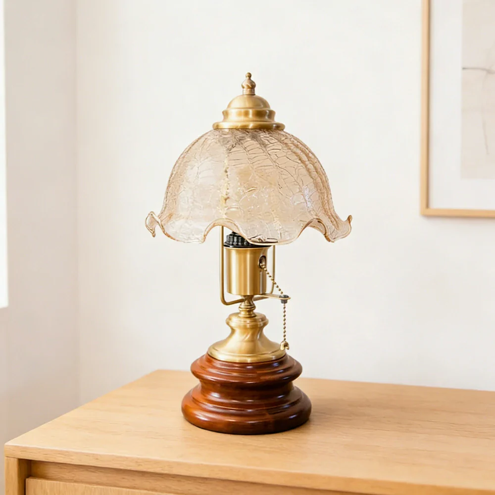 LIVARA Vintage Glass Table Lamp E27 Large Crackle Design with Zipper Detail Solid Wood Base for Bedroom Living Room - Image 4