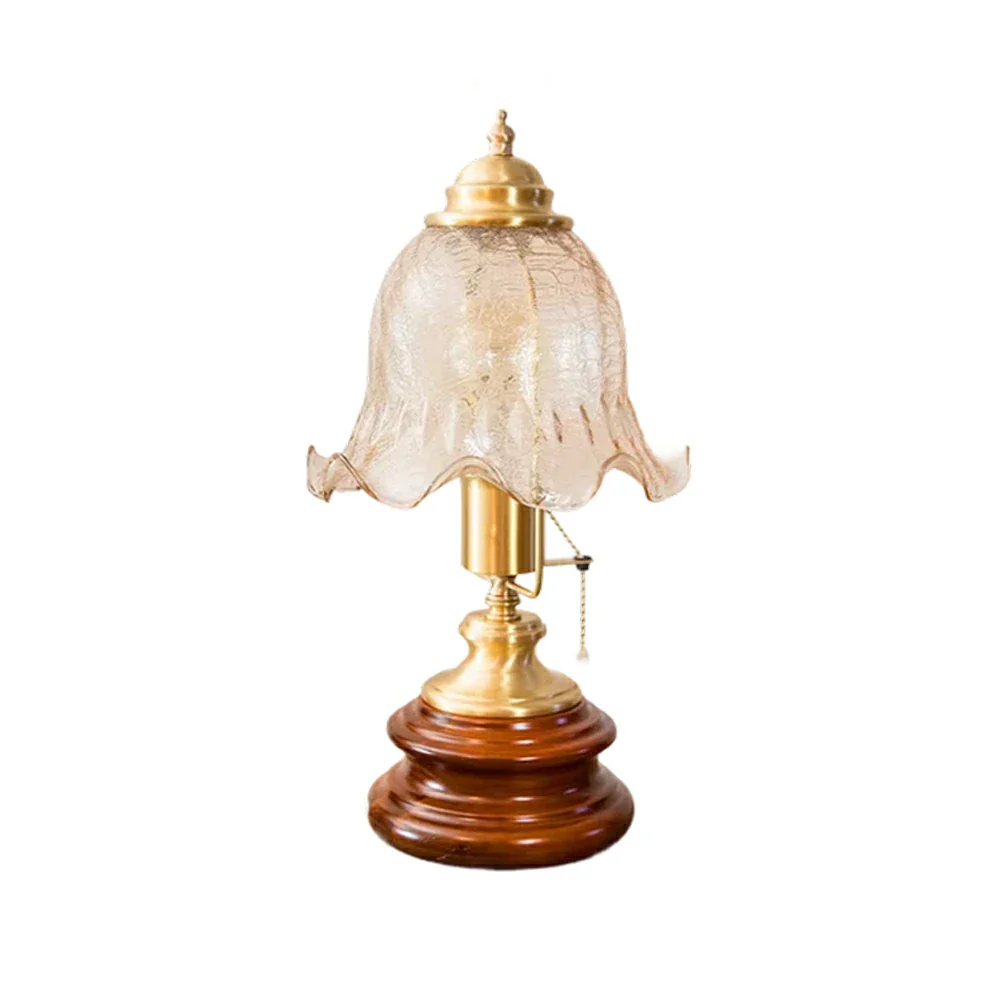 LIVARA Vintage Glass Table Lamp E27 Small Crackle Design with Zipper Detail Solid Wood Base for Bedroom Living Room