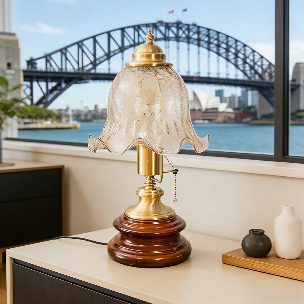 LIVARA Vintage Glass Table Lamp E27 Small Crackle Design with Zipper Detail Solid Wood Base for Bedroom Living Room - Image 4