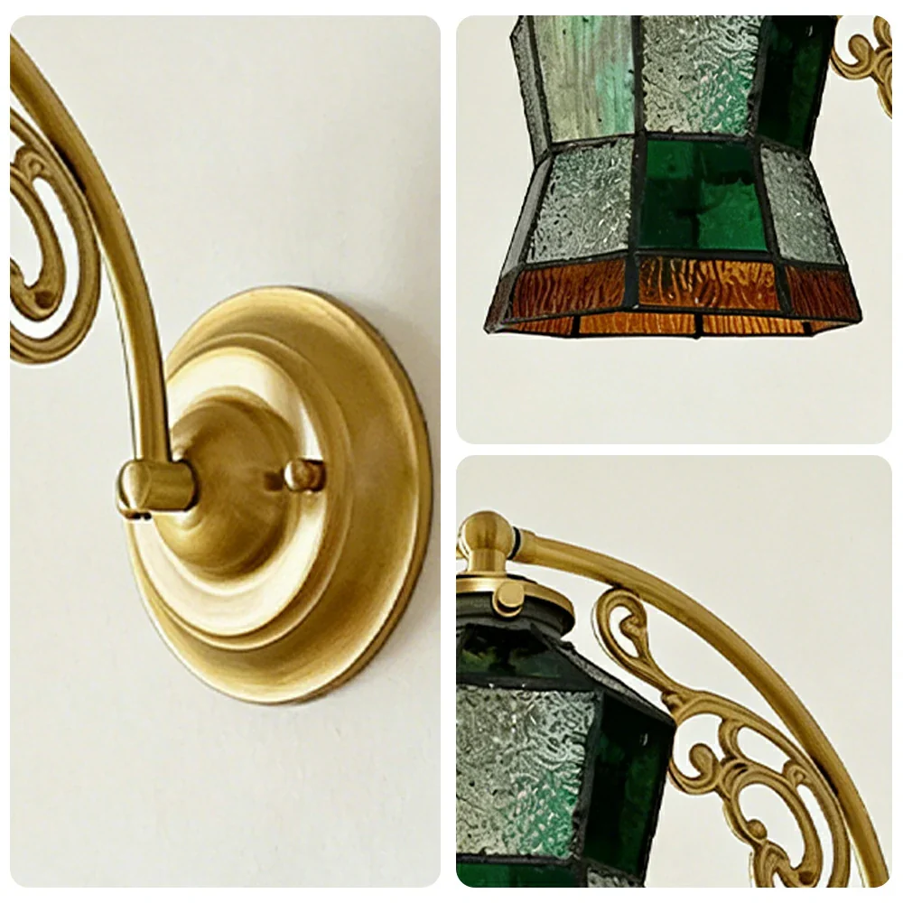 LIVARA Vintage Glass Wall Light E14 Warm Light Green Slim Waist Design Brass Structure for Bedroom Hallway Living Room - Image 3