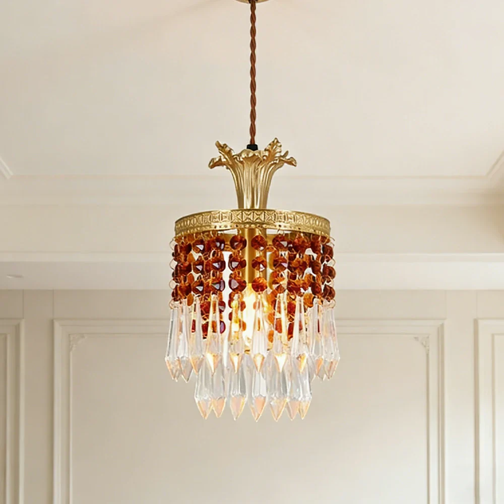 LIVARA Vintage Crystal Chandelier E14 Edison Bulb Brass Frame Tassel Design for Bedroom Dining Entryway - Image 4