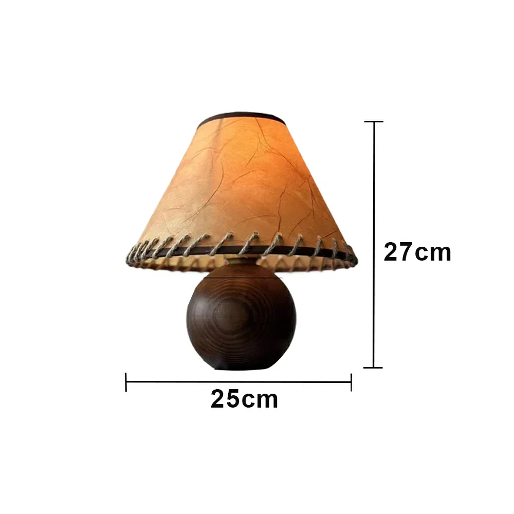 LIVARA Vintage Table Lamp 40W Edison Bulb Ash Wood Base Faux Sheepskin Shade Natural Design for Bedroom Living Room - Image 6