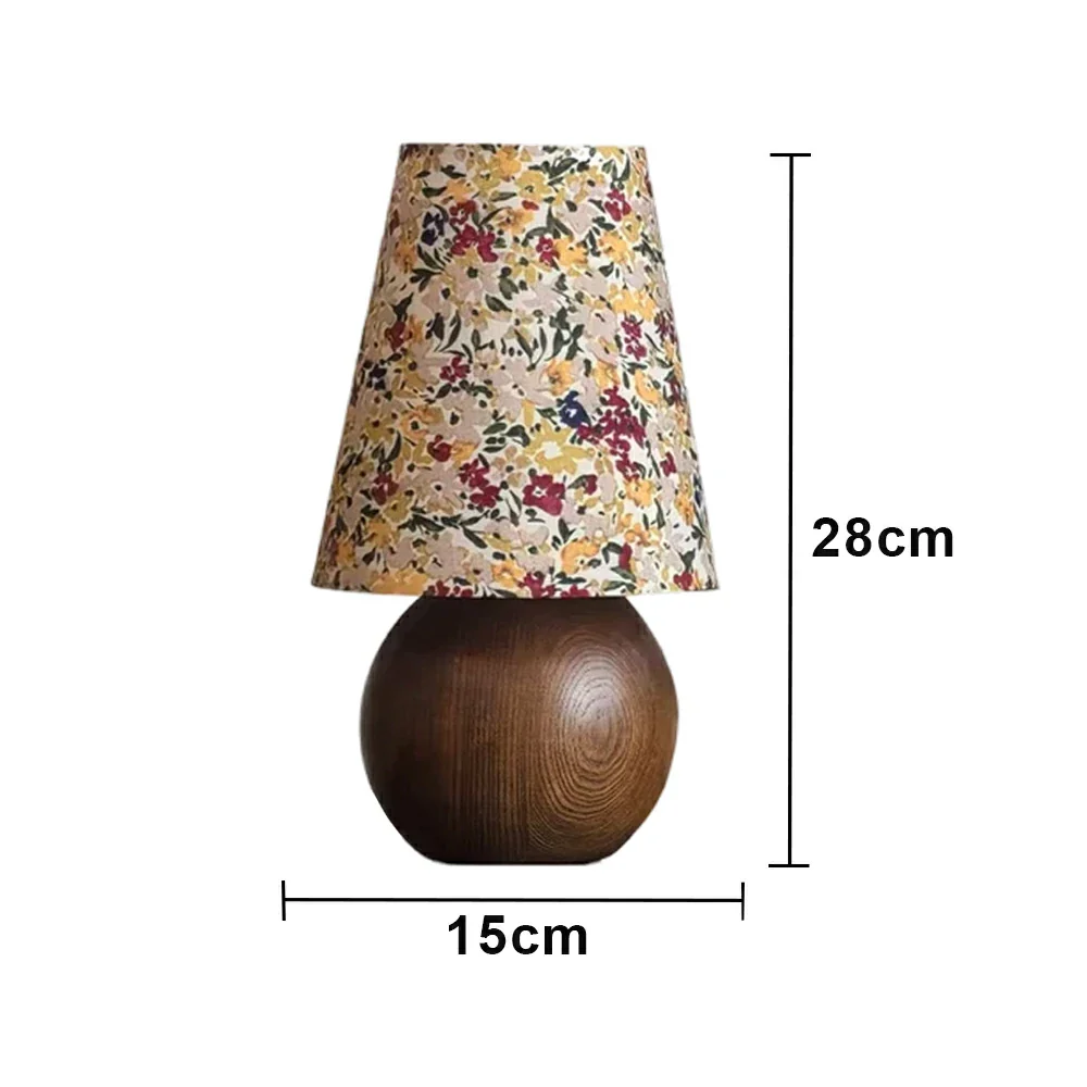 LIVARA Vintage Table Lamp 40W Edison Bulb Ash Wood Base Floral Shade Button Switch Design for Bedroom Living Room - Yellow - Image 6