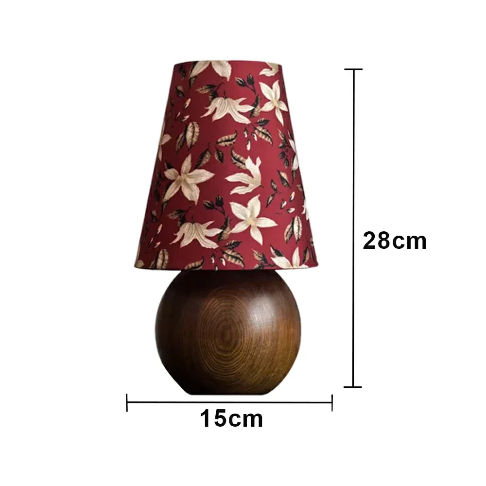 LIVARA Vintage Table Lamp 40W Edison Bulb Ash Wood Base Magnolia Floral Shade Button Switch Design for Bedroom Living Room - Red - Image 6