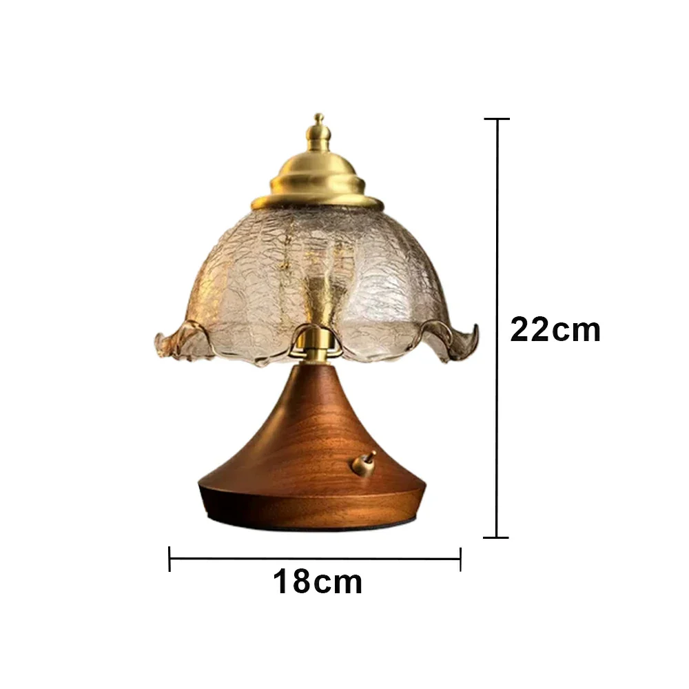 LIVARA Vintage Table Lamp 3W Warm LED Half Round Crackle Rolled Edge Glass Shade Solid Wood Base with Handle Box for Bedroom Living Room - Image 6