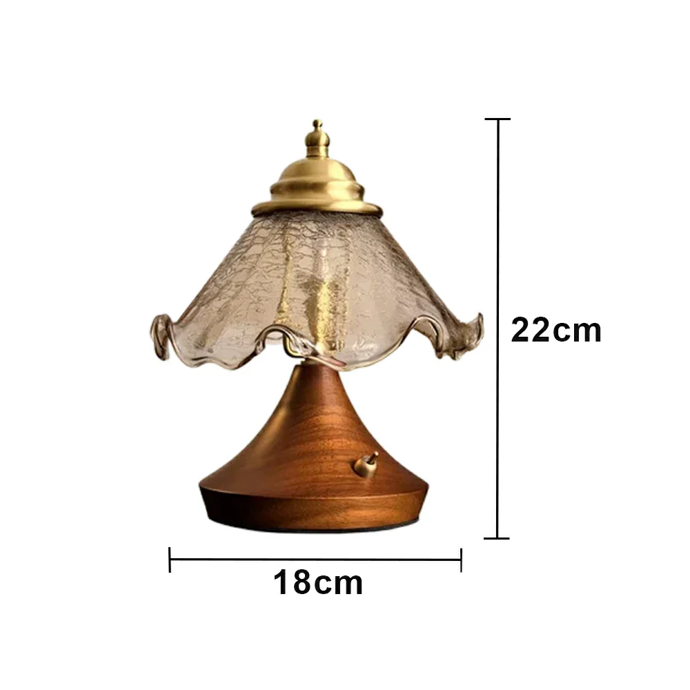 LIVARA Vintage Table Lamp 3W Warm LED Trumpet Crackle Rolled Edge Glass Shade Solid Wood Base with Handle Box for Bedroom Living Room - Image 6
