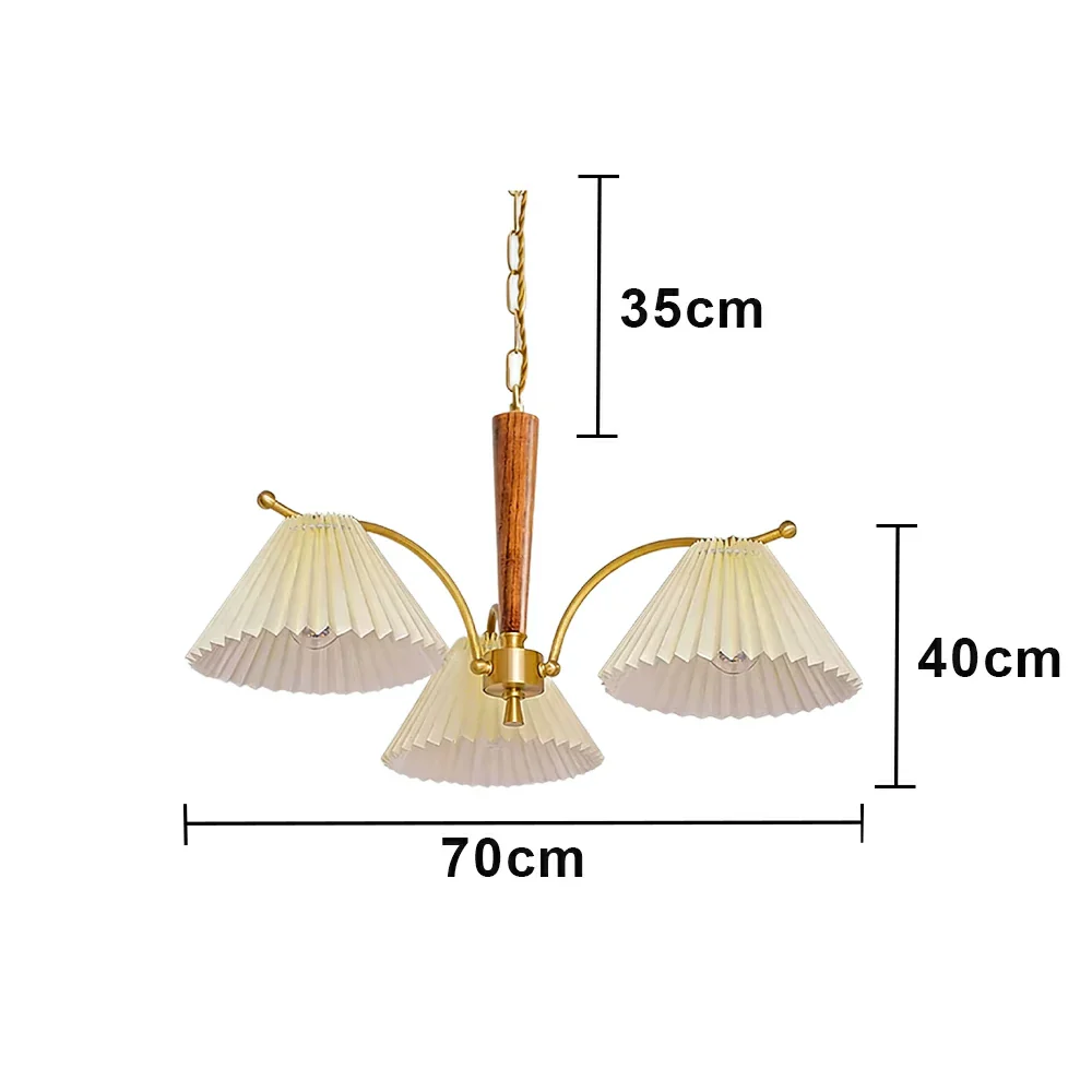 LIVARA Vintage Chandelier 3-Light Pleated Shade E27 6W Warm Light Rubber Wood Frame Elegant Design for Dining Room Living Room Bedroom - Image 6
