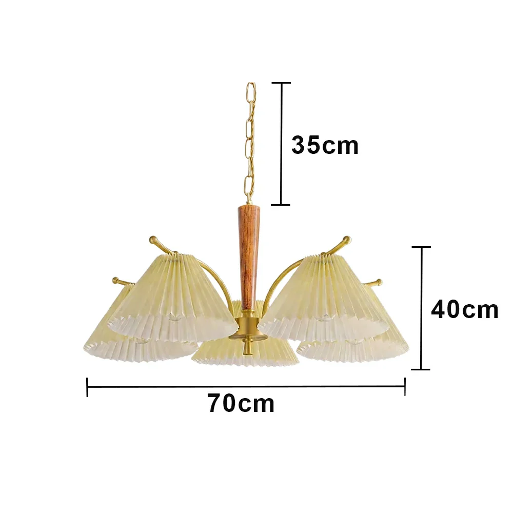 LIVARA Vintage Chandelier 5-Light Pleated Shade E27 6W Warm Light Rubber Wood Frame Elegant Design for Dining Room Living Room Bedroom - Image 6